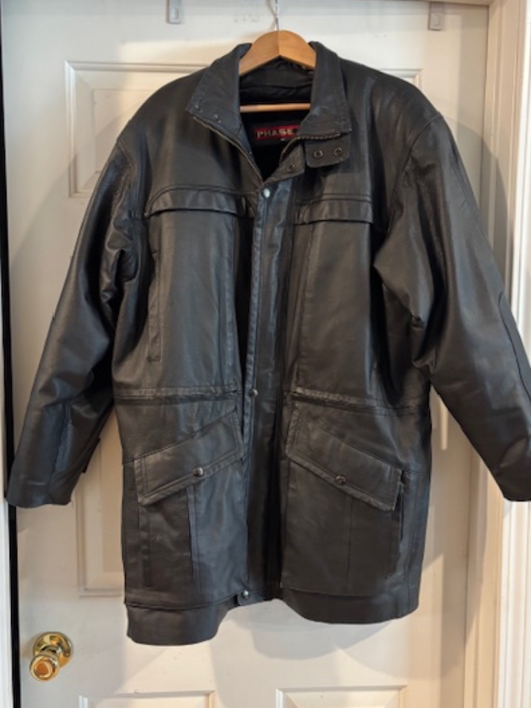 Phase 2 Mens Heavy Duty Black Leather Jacket-Removable Lining- M
